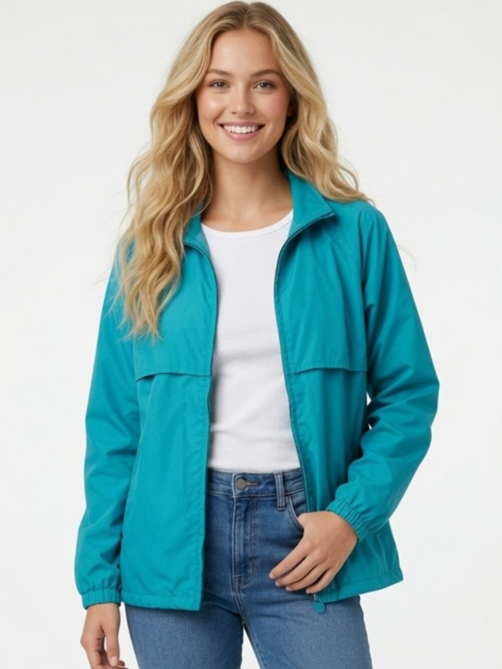 Women's Lands' End Teal Windbreaker Jacket (Size : Small)